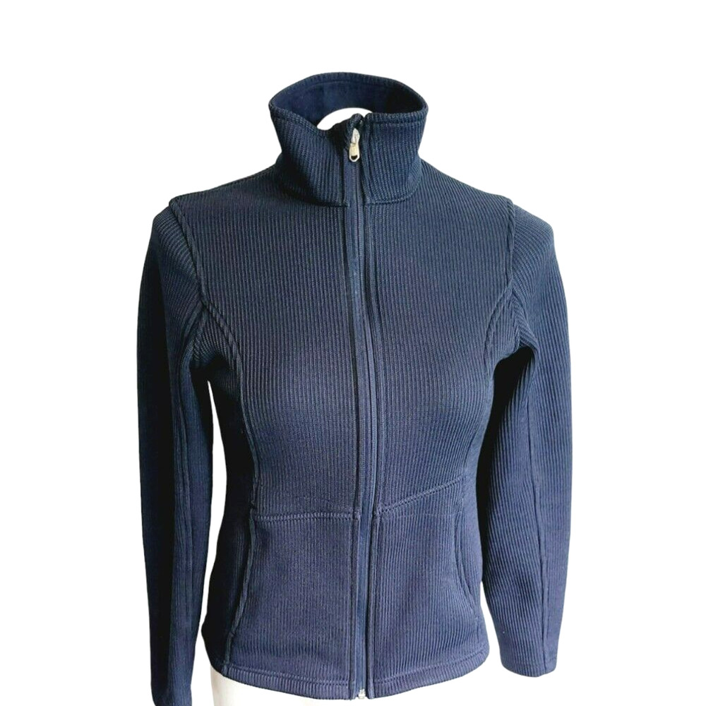 Spyder Womens Ribbed Knit Full Zip Fleece‎ Lined Jacket Navy Blue Small